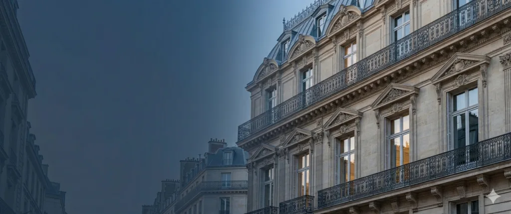 Façade haussmannienne en pierre de taille, exemple de programme immobilier ancien de qualité