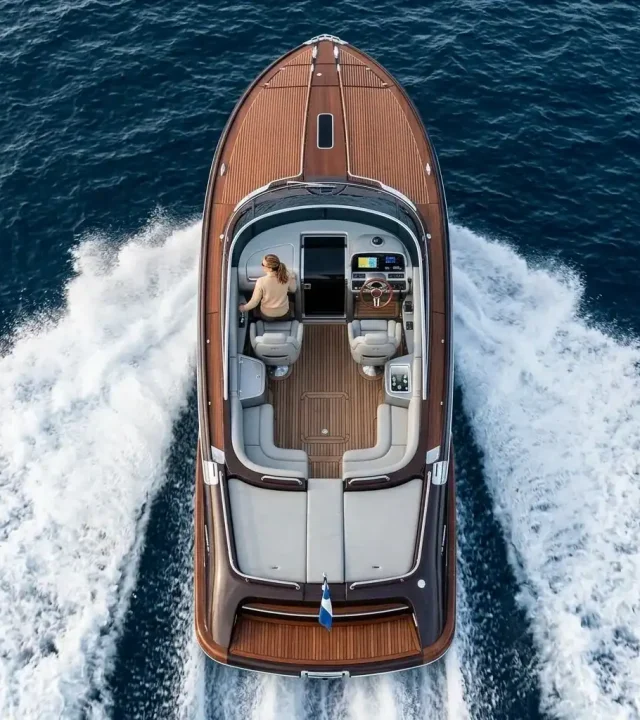 Bateau à moteur vu du ciel naviguant en mer, image de la retraite préparée par une optimisation retraite dirigeant